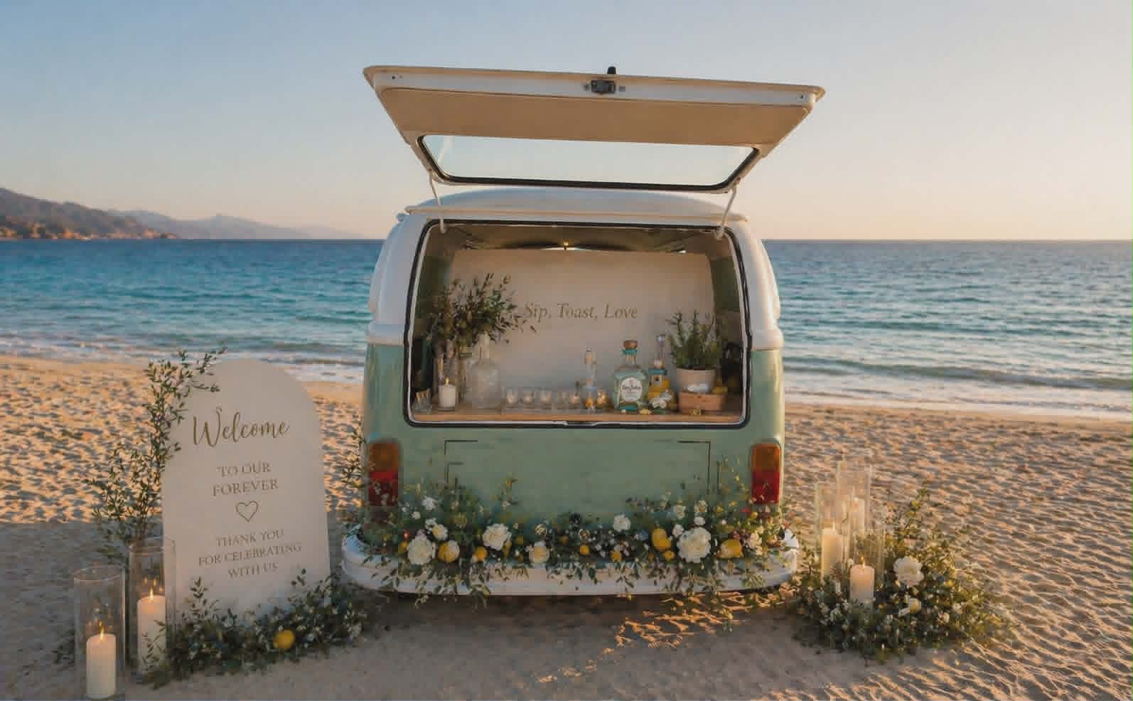 The Curists van styled for a seaside celebration